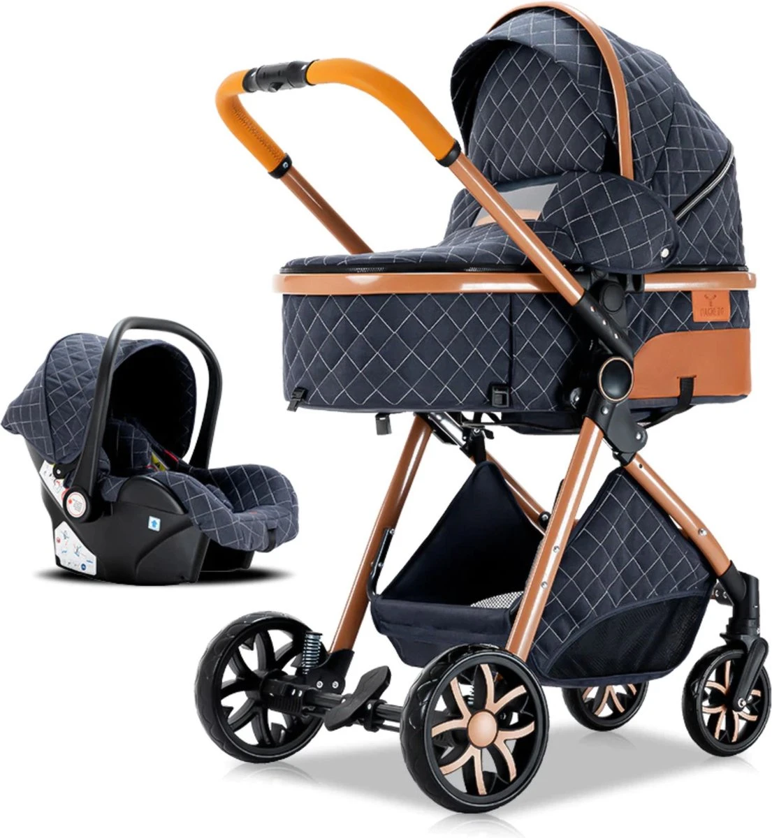 Merkloos Kinderwagen 3-in-1 – Luxe Kinderwagen - Buggy – Wandelwagen - Multifunctioneel – Opklapbaar – Incl Autostoel – Blauw 4 Merkloos Kinderwagen 3-in-1 – Luxe Kinderwagen - Buggy – Wandelwagen - Multifunctioneel – Opklapbaar – Incl Autostoel – Blauw - Afbeelding 2