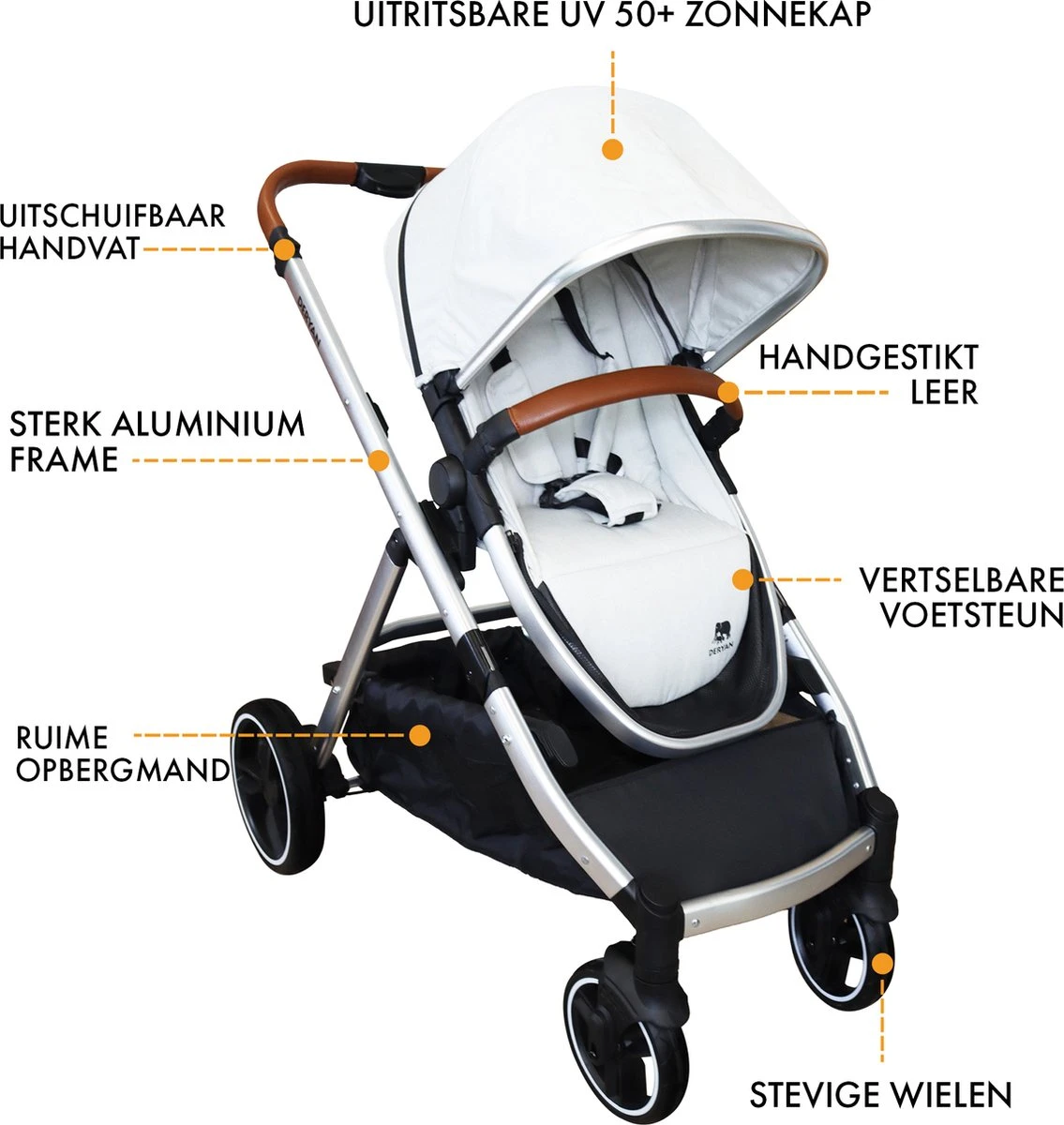 Deryan Evy Kinderwagen - Duo Kinderwagen - Uitbreidbaar - Inclusief Reiswieg - Creme 7 Deryan Evy Kinderwagen - Duo Kinderwagen - Uitbreidbaar - Inclusief Reiswieg - Creme - Afbeelding 5