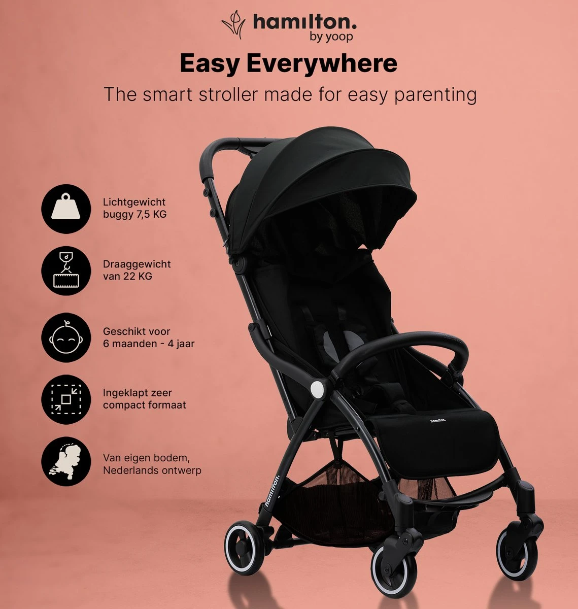 Hamilton By Yoop S1 Plus Buggy – Nieuw En Hoger 2023 Model – Premium Budget Stroller Met One Hand Folding Technologie – Zwart/Antraciet – Lichte, Verstelbare En Wendbare Kinderwagen Met Vele Gemakken 5 Hamilton By Yoop S1 Plus Buggy – Nieuw En Hoger 2023 Model – Premium Budget Stroller Met One Hand Folding Technologie – Zwart/Antraciet – Lichte, Verstelbare En Wendbare Kinderwagen Met Vele Gemakken - Afbeelding 4