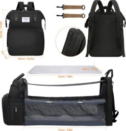 Merkloos Luiertas Rugzak - Luiertassen Met Babybed - Grote Luiertas Met Wieg - Luiertas Verzorgingstas Met Babybedje - Verzorgingsrugzak - Zwart -Kinderwagen- En Accessoirewinkel 1151x1200 3