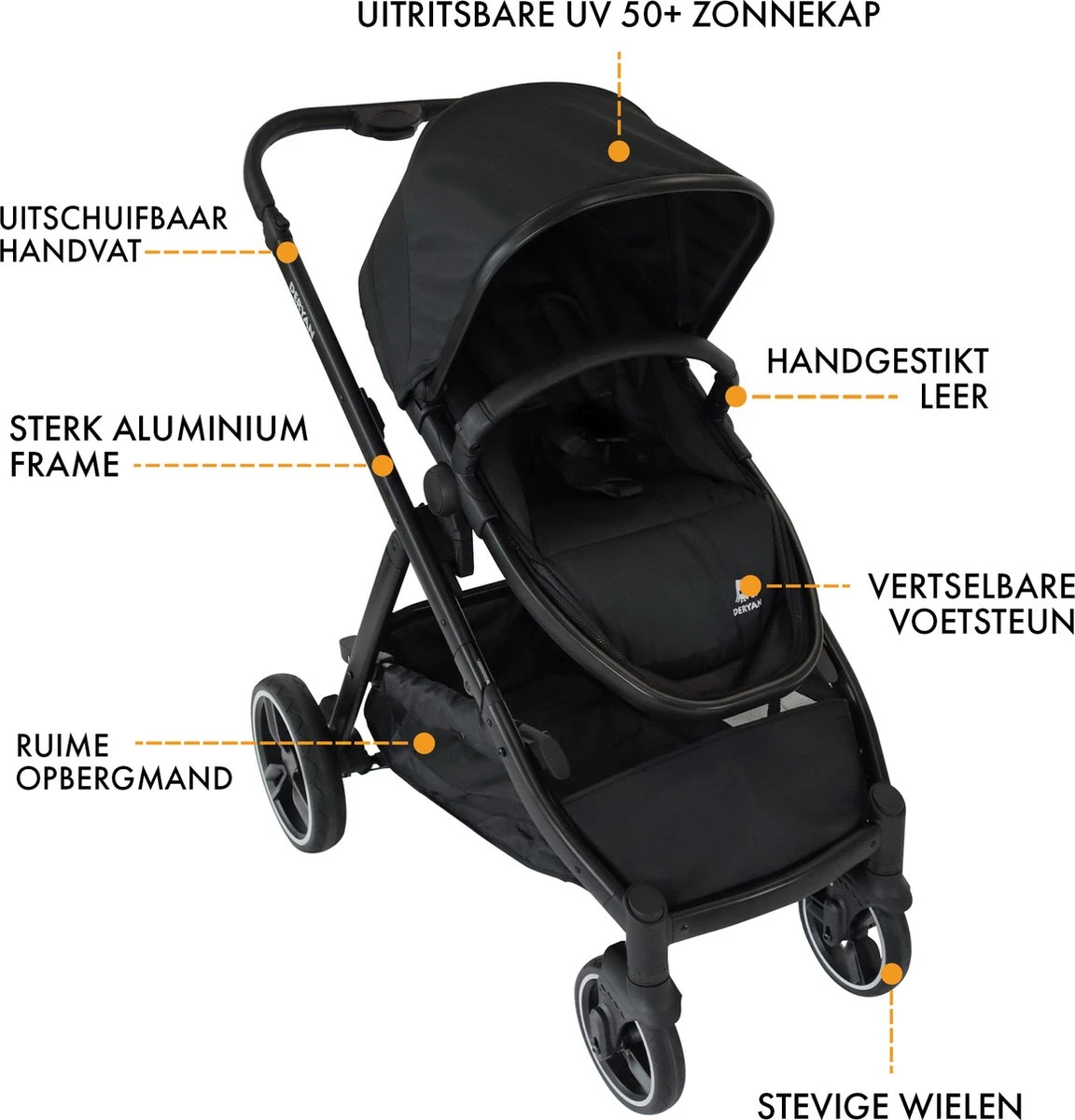 Deryan Evy Kinderwagen - Duo Kinderwagen - Uitbreidbaar - Inclusief Reiswieg - Zwart 13 Deryan Evy Kinderwagen - Duo Kinderwagen - Uitbreidbaar - Inclusief Reiswieg - Zwart - Afbeelding 11