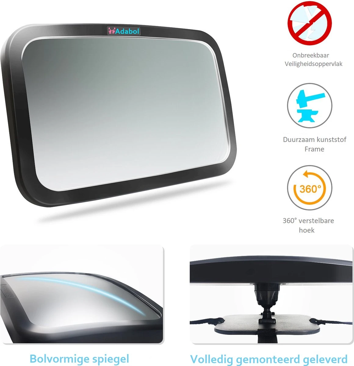 Adabol Autospiegel Baby – Achteruitkijkspiegel – Veiligheid – Baby Autospiegel – Kinderspiegel – Baby On Board 6 Adabol Autospiegel Baby – Achteruitkijkspiegel – Veiligheid – Baby Autospiegel – Kinderspiegel – Baby On Board - Afbeelding 4