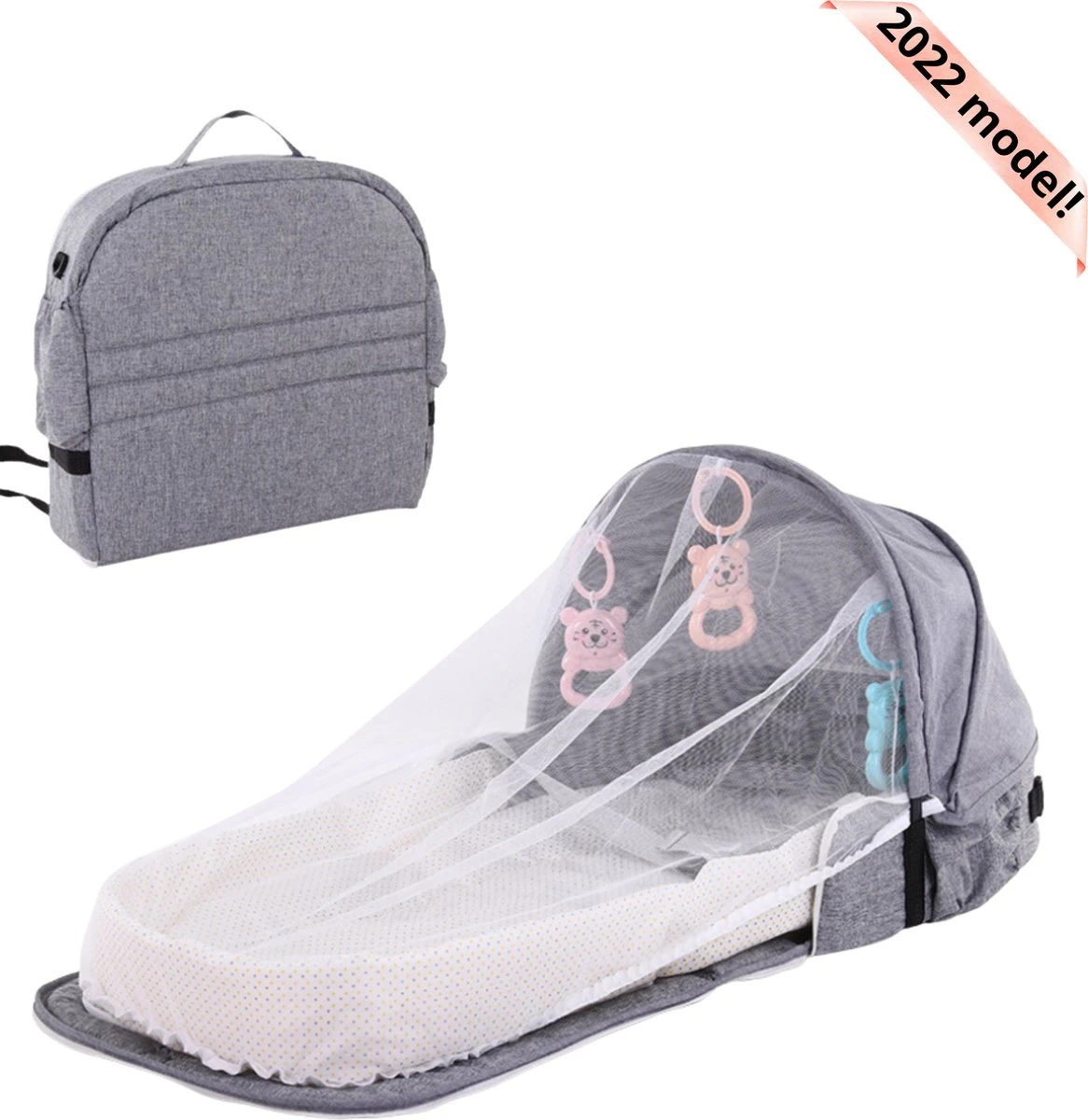 Campingbedje - Camping Bed - Compact Camping Bedje - Baby Nestje - Inclusief Klamboe - Baby Tentje - Grijs - Luxe Campingbedje 3 Campingbedje - Camping Bed - Compact Camping Bedje - Baby Nestje - Inclusief Klamboe - Baby Tentje - Grijs - Luxe Campingbedje