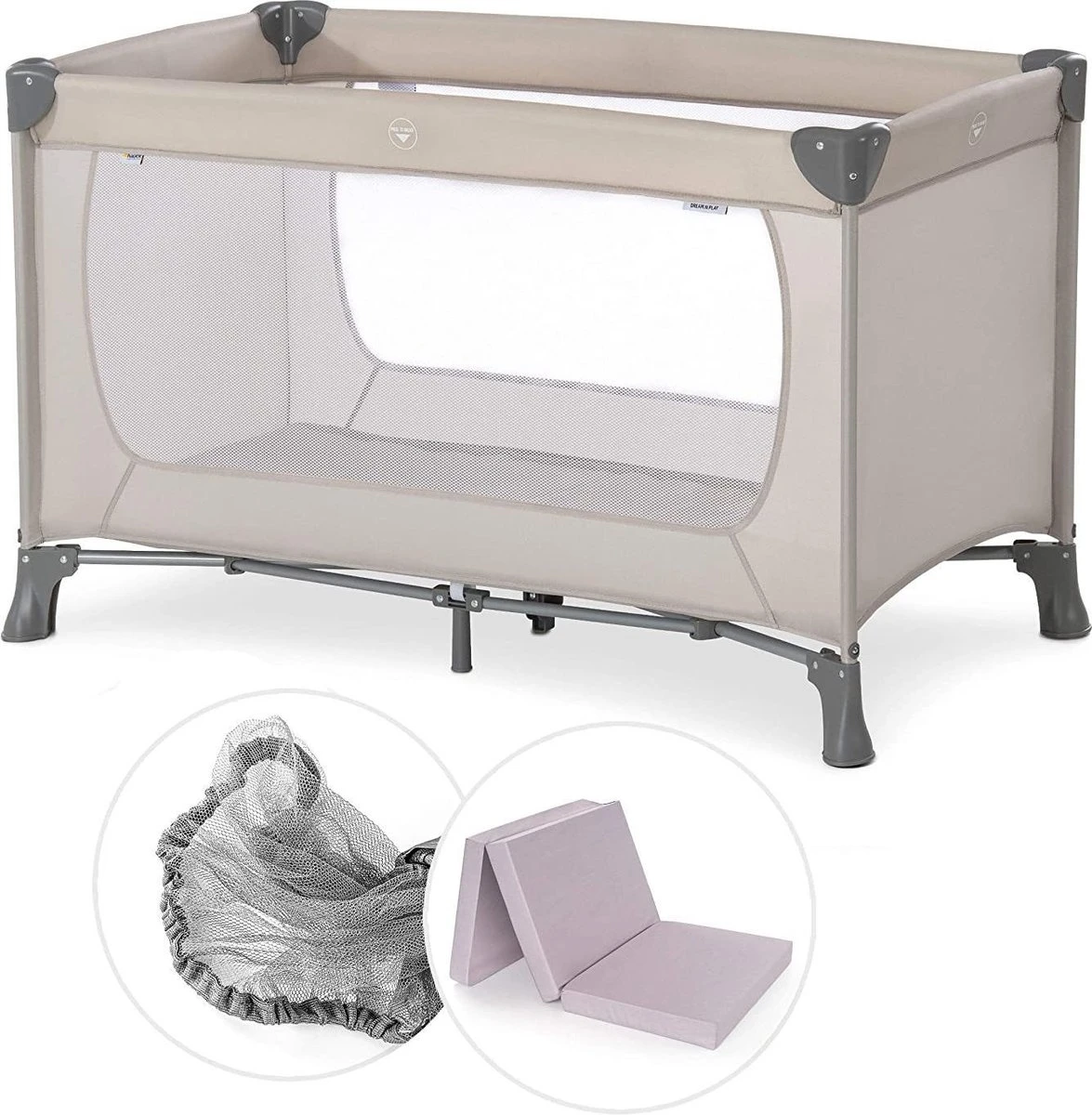 Hauck Dream N Play Campingbedje Set - Met Matras En Muggennet - Beige 3 Hauck Dream N Play Campingbedje Set - Met Matras En Muggennet - Beige