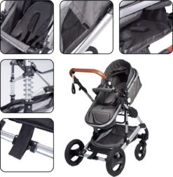 Bronea EXQUISE Luxe Multi-functionele Kinderwagen 3 In 1 | Zwart / Silver | Incl. MATRAS, Buggy, Autostoel, Luiertas, Regenhoes, Voetenwarmer, Muggen Net & Zonneklep -Kinderwagen- En Accessoirewinkel 1178x1200 12