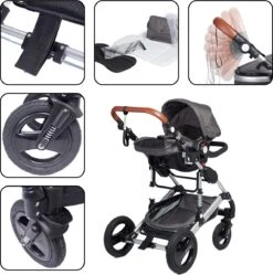 Bronea EXQUISE Luxe Multi-functionele Kinderwagen 3 In 1 | Zwart / Silver | Incl. MATRAS, Buggy, Autostoel, Luiertas, Regenhoes, Voetenwarmer, Muggen Net & Zonneklep -Kinderwagen- En Accessoirewinkel 1191x1200 7