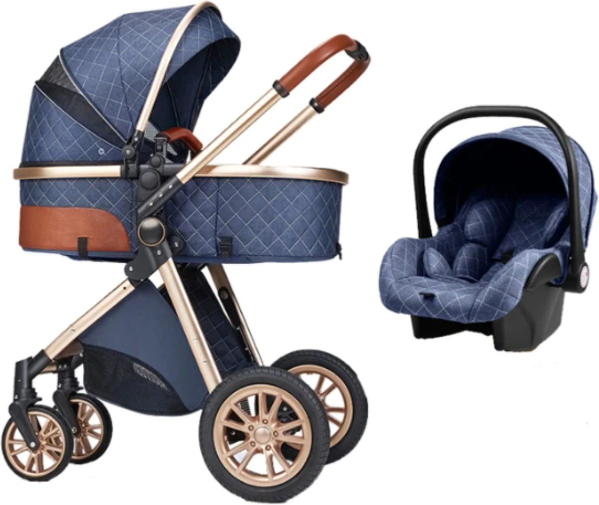 Merkloos Kinderwagen 3-in-1 – Luxe Kinderwagen - Buggy – Wandelwagen - Multifunctioneel – Opklapbaar – Incl Autostoel – Blauw 12 Merkloos Kinderwagen 3-in-1 – Luxe Kinderwagen - Buggy – Wandelwagen - Multifunctioneel – Opklapbaar – Incl Autostoel – Blauw - Afbeelding 10