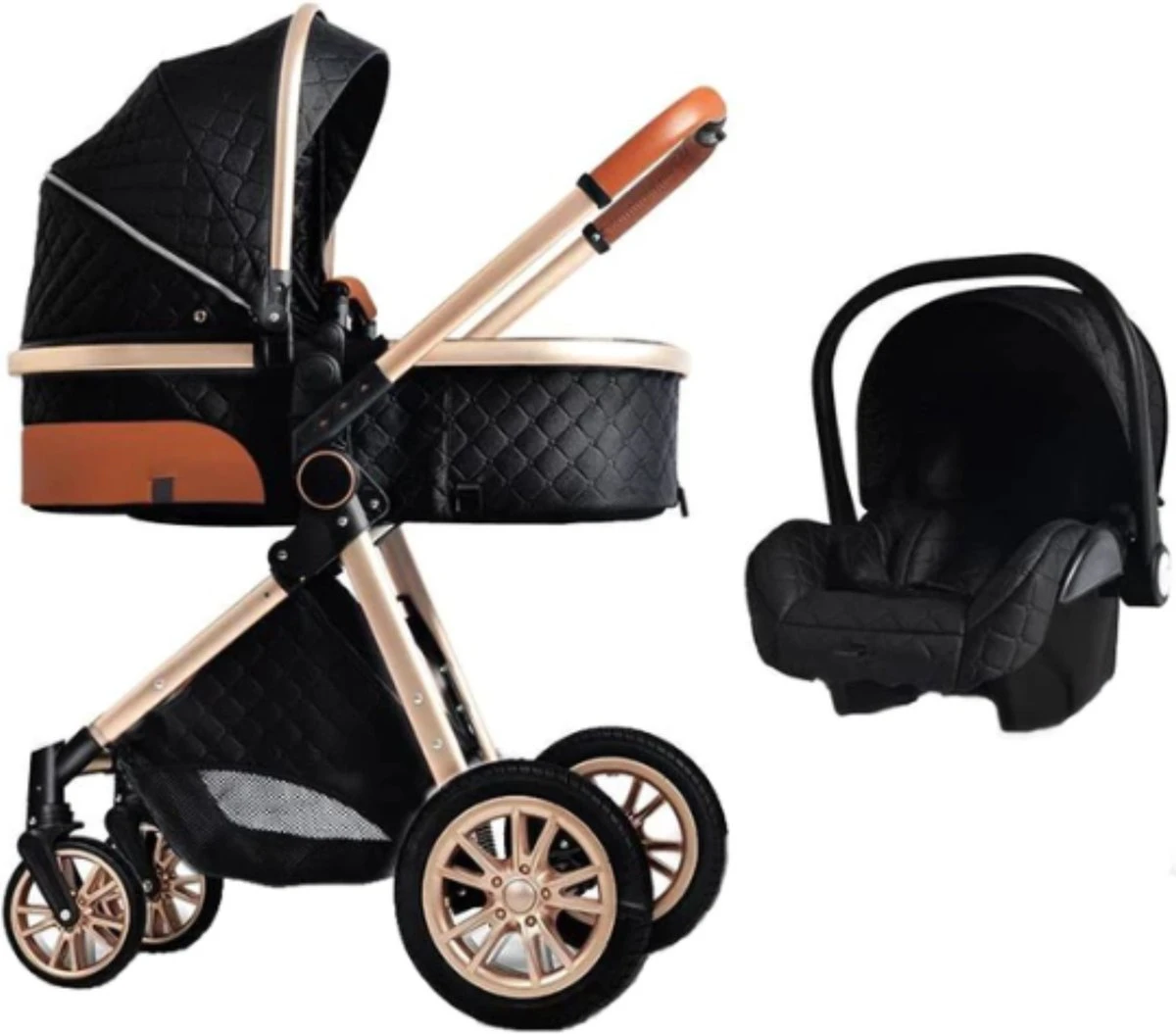 Merkloos Kinderwagen 3-in-1 – Luxe Kinderwagen - Buggy – Wandelwagen - Multifunctioneel – Opklapbaar – Incl. Autostoel – Zwart 4 Merkloos Kinderwagen 3-in-1 – Luxe Kinderwagen - Buggy – Wandelwagen - Multifunctioneel – Opklapbaar – Incl. Autostoel – Zwart - Afbeelding 2