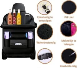 RAMBUX® - Autostoel Organizer Met Tray - Organizer Auto Stoelhoes Met Uitklapbare Tafel - Duurzaam Mat Zwart PU Leer Kunstleer - Tablethouder - Telefoonhouder - Fleshouder -Kinderwagen- En Accessoirewinkel 1200x1057