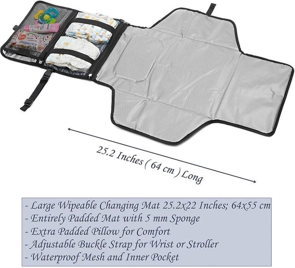 LOUZIR Baby Onderweg Verschonen -Verschoningsmatje Opvouwbaar Waterdicht Luiertas – Donker Blauw 7 LOUZIR Baby Onderweg Verschonen -Verschoningsmatje Opvouwbaar Waterdicht Luiertas – Donker Blauw - Afbeelding 5