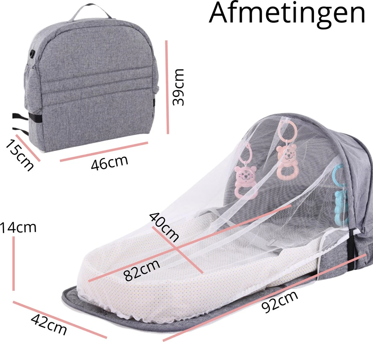 Campingbedje - Camping Bed - Compact Camping Bedje - Baby Nestje - Inclusief Klamboe - Baby Tentje - Grijs - Luxe Campingbedje 5 Campingbedje - Camping Bed - Compact Camping Bedje - Baby Nestje - Inclusief Klamboe - Baby Tentje - Grijs - Luxe Campingbedje - Afbeelding 3