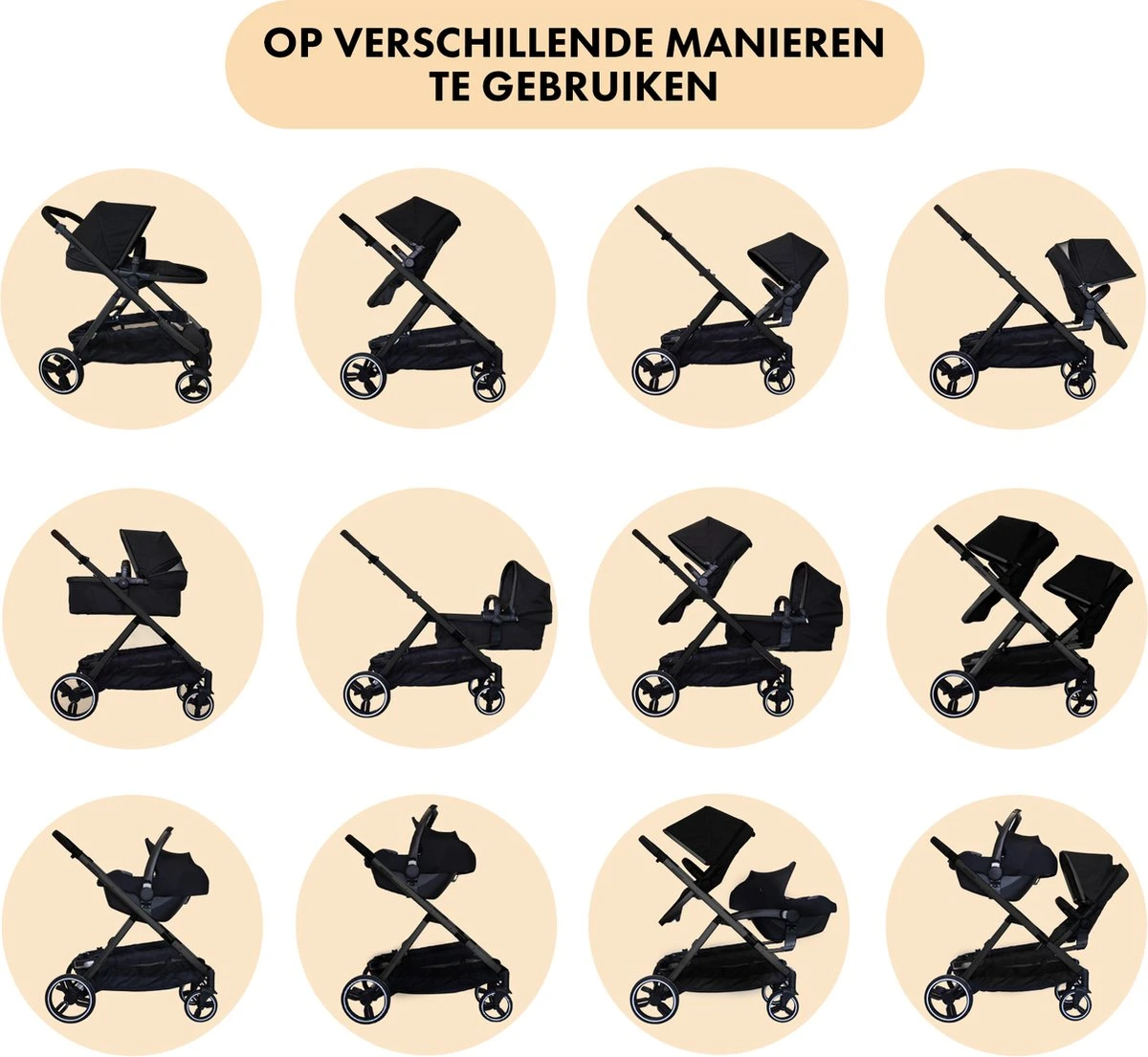 Deryan Evy Kinderwagen - Duo Kinderwagen - Uitbreidbaar - Inclusief Reiswieg - Zwart 12 Deryan Evy Kinderwagen - Duo Kinderwagen - Uitbreidbaar - Inclusief Reiswieg - Zwart - Afbeelding 10