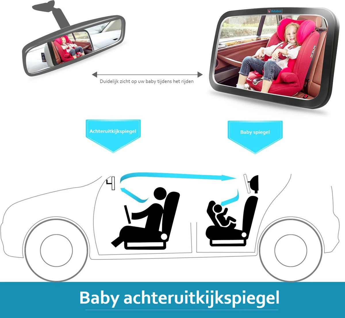 Adabol Autospiegel Baby – Achteruitkijkspiegel – Veiligheid – Baby Autospiegel – Kinderspiegel – Baby On Board 10 Adabol Autospiegel Baby – Achteruitkijkspiegel – Veiligheid – Baby Autospiegel – Kinderspiegel – Baby On Board - Afbeelding 8