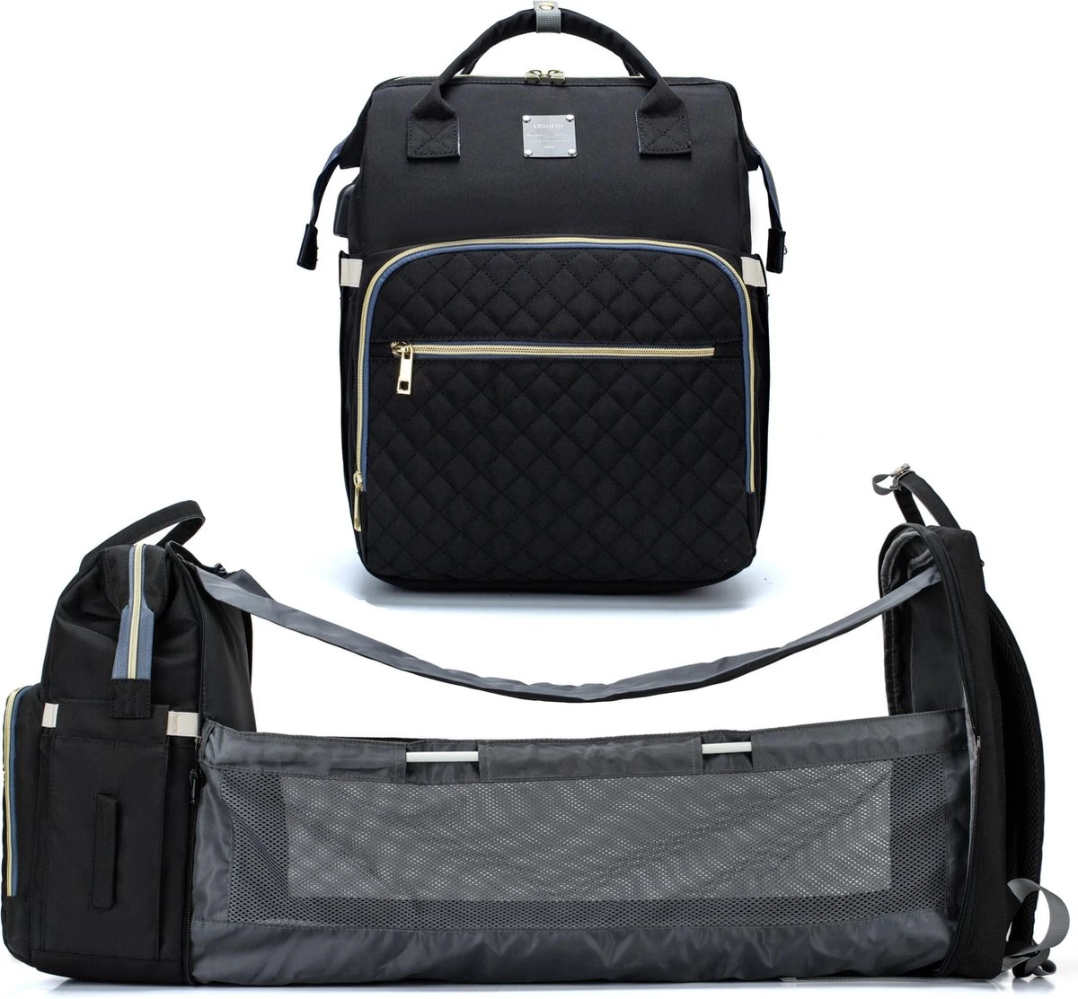 Luiertas - Multifuctioneel Luiertas 3 In 1 - Met Babybedje - Met Verschoningsmatje - Zwart - Met Usb - Met Verdikt Matras 4 Luiertas - Multifuctioneel Luiertas 3 In 1 - Met Babybedje - Met Verschoningsmatje - Zwart - Met Usb - Met Verdikt Matras - Afbeelding 2