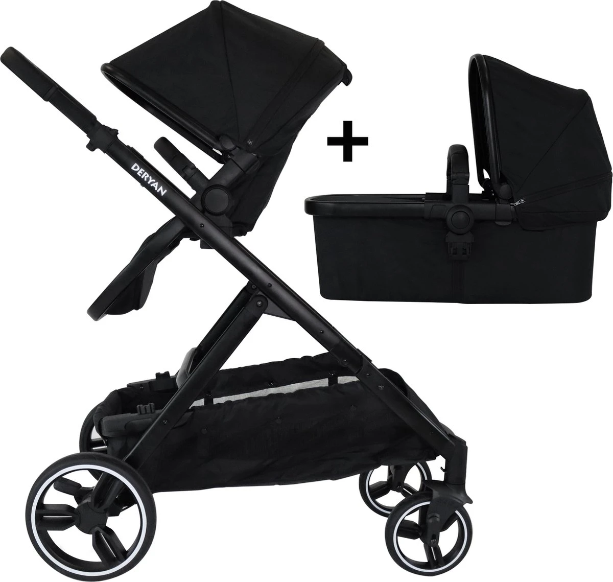 Deryan Evy Kinderwagen - Duo Kinderwagen - Uitbreidbaar - Inclusief Reiswieg - Zwart 3 Deryan Evy Kinderwagen - Duo Kinderwagen - Uitbreidbaar - Inclusief Reiswieg - Zwart