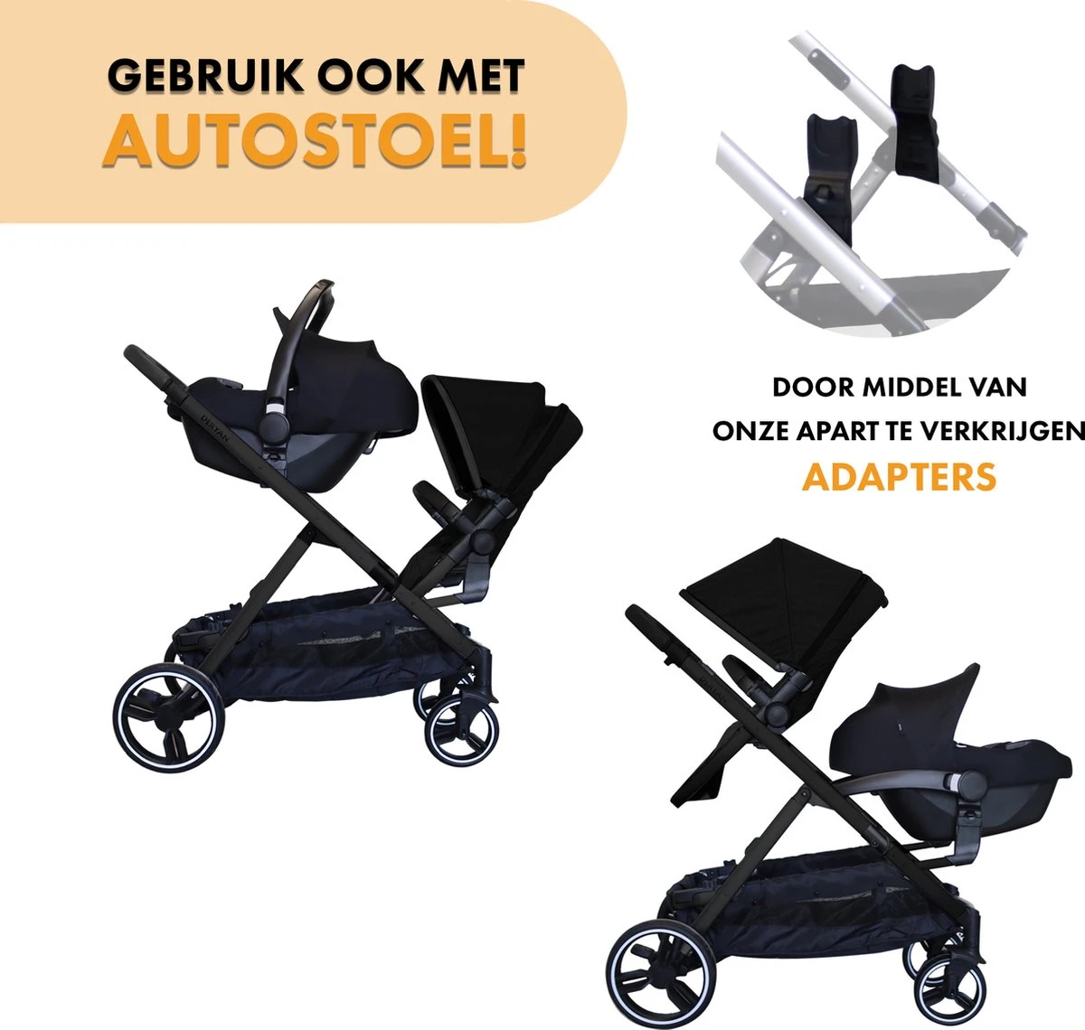 Deryan Evy Kinderwagen - Duo Kinderwagen - Uitbreidbaar - Inclusief Reiswieg - Zwart 11 Deryan Evy Kinderwagen - Duo Kinderwagen - Uitbreidbaar - Inclusief Reiswieg - Zwart - Afbeelding 9