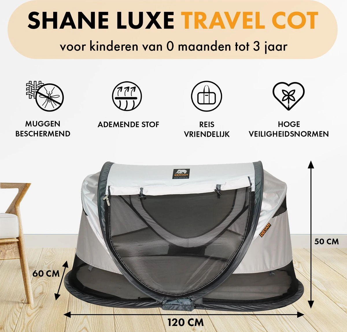 Deryan Shane Luxe 2023 Campingbedje - Baby Tent - Anti-UV 50+ - Peuterbed - Silver 4 Deryan Shane Luxe 2023 Campingbedje - Baby Tent - Anti-UV 50+ - Peuterbed - Silver - Afbeelding 2