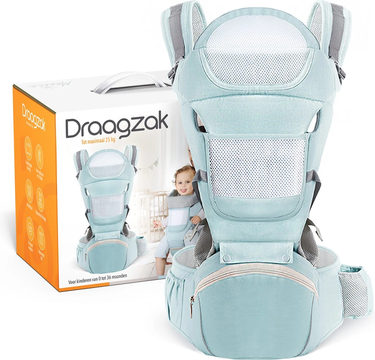 Moxica Draagzak Baby - Draagdoek - Carrier - Kinderdrager - Babydrager - Drager 9 Moxica Draagzak Baby - Draagdoek - Carrier - Kinderdrager - Babydrager - Drager - Afbeelding 7