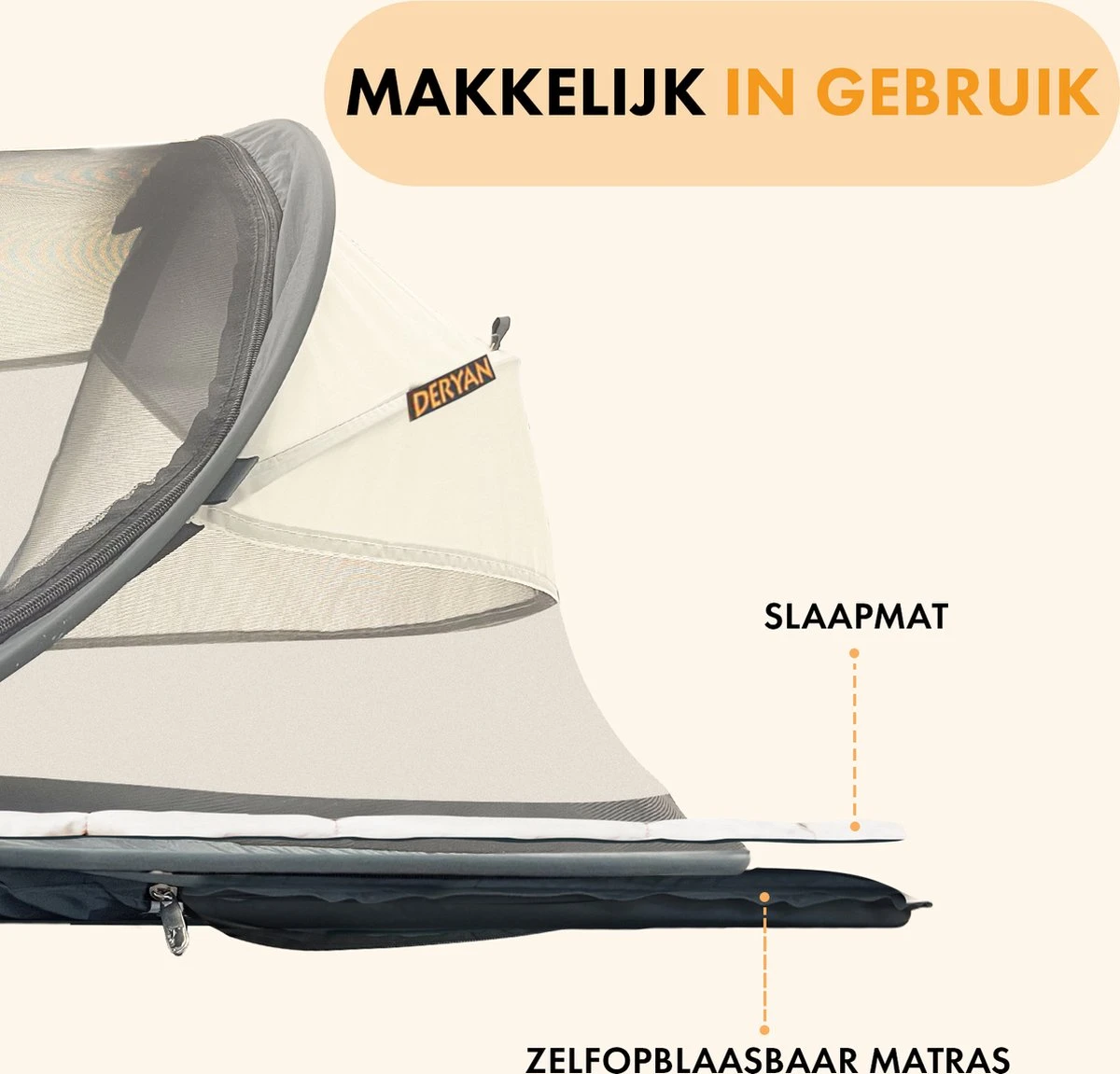 Deryan Baby Luxe Campingbedje – Inclusief Zelfopblaasbare Matras - Cream 7 Deryan Baby Luxe Campingbedje – Inclusief Zelfopblaasbare Matras - Cream - Afbeelding 5