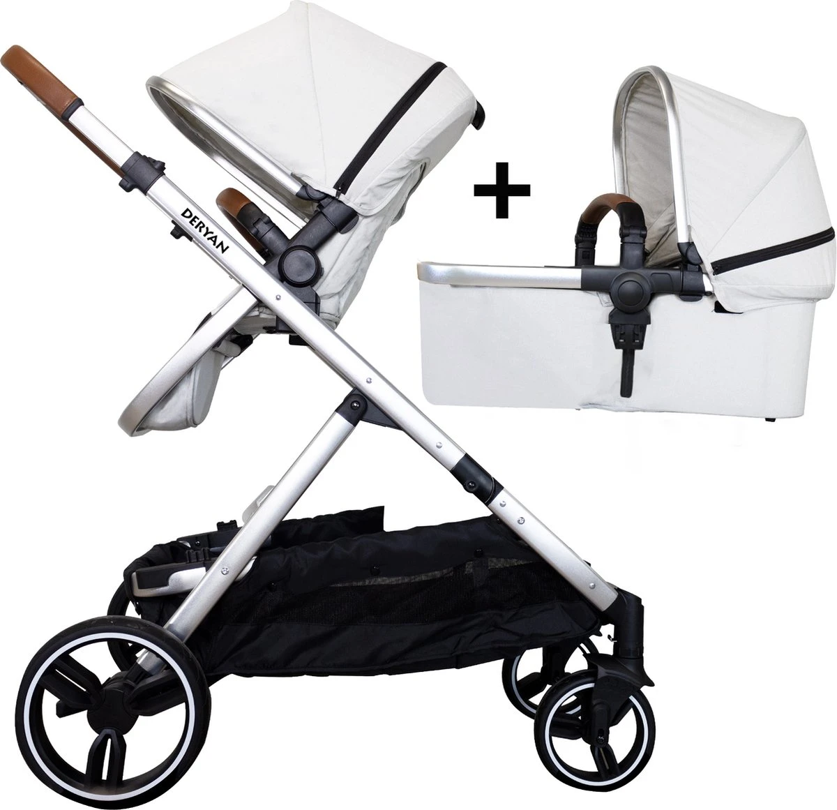 Deryan Evy Kinderwagen - Duo Kinderwagen - Uitbreidbaar - Inclusief Reiswieg - Creme 3 Deryan Evy Kinderwagen - Duo Kinderwagen - Uitbreidbaar - Inclusief Reiswieg - Creme