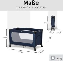 Hauck Dream N Play Plus Campingbedje Set - Met Matras En Muggennet - Navy -Kinderwagen- En Accessoirewinkel 1200x1173 1