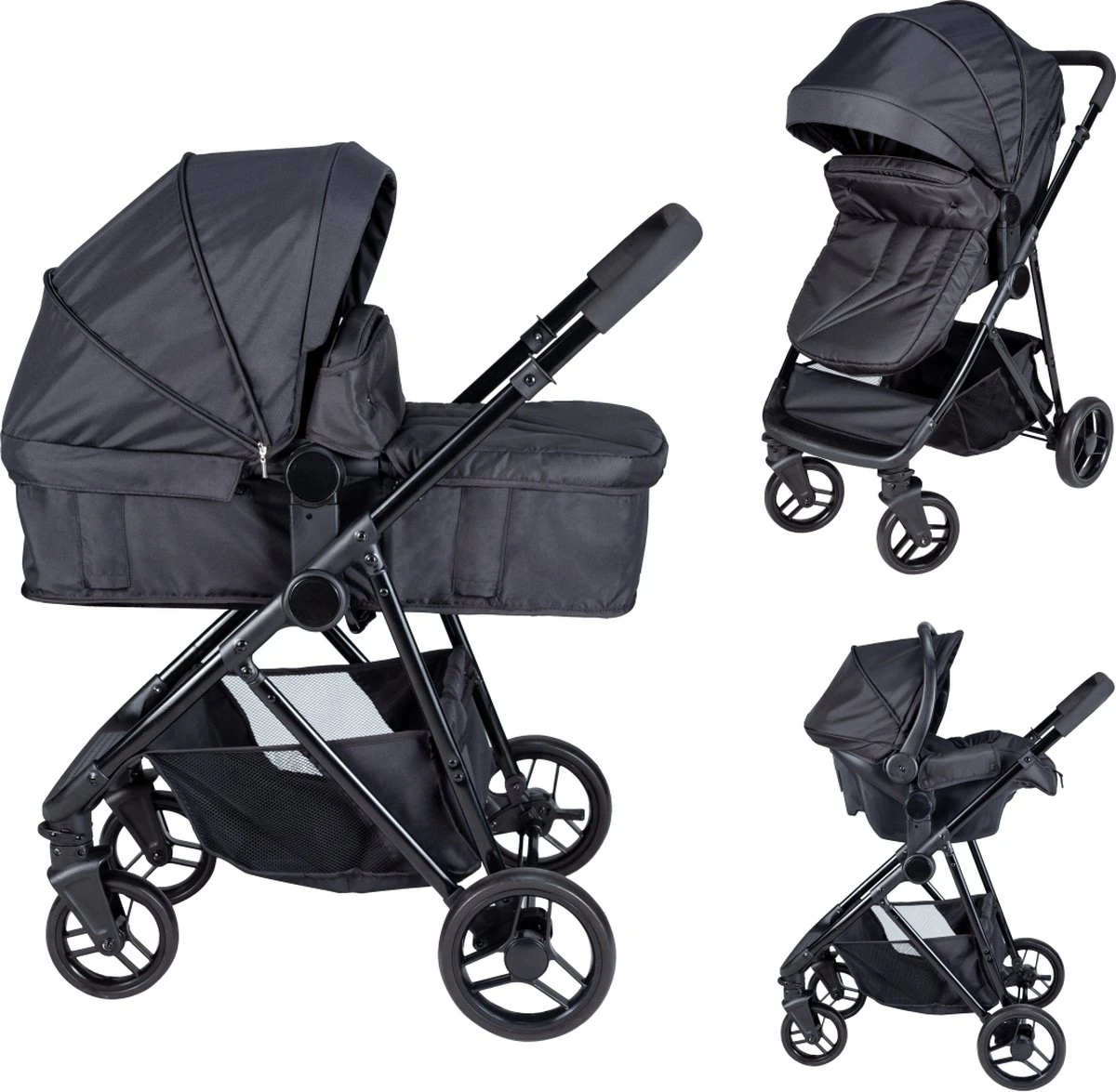 Bebies First Combi 3 In 1 Kinderwagen Optima- Zwart - Inc. Reiswieg, Zitting & Autostoel 3 Bebies First Combi 3 In 1 Kinderwagen Optima- Zwart - Inc. Reiswieg, Zitting & Autostoel