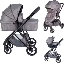Bebies First Combi 3 In 1 Kinderwagen Optima- Grijs - Inc. Reiswieg, Zitting & Autostoel