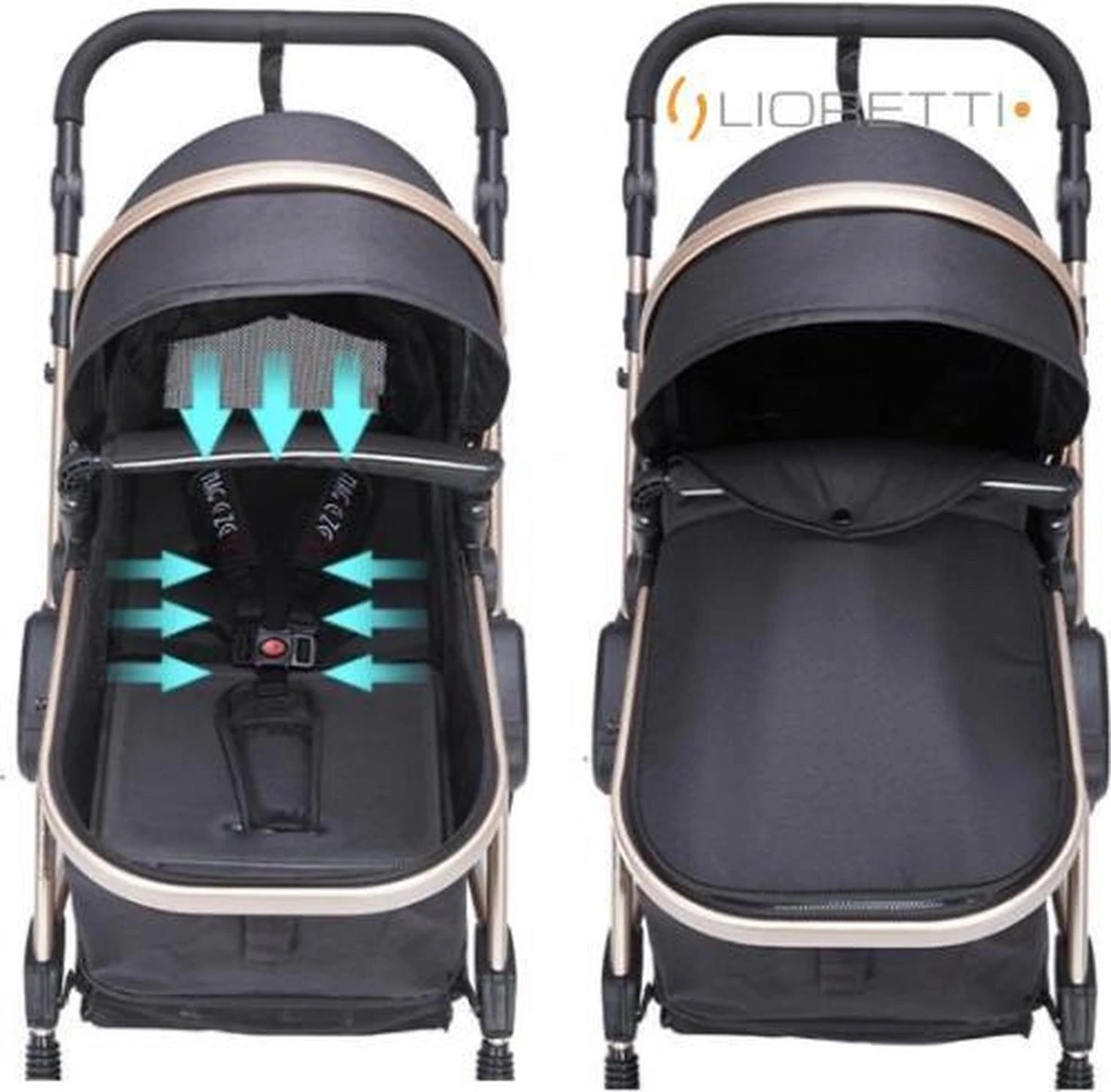 Merkloos Lioretti® Luxe Baby Buggy 3 In 1 | Baby Wagen | Kinderwagen Met Stoel En Wieg | Inklapbaar | Hoge Kwaliteit | Combi | Zwart 17 Merkloos Lioretti® Luxe Baby Buggy 3 In 1 | Baby Wagen | Kinderwagen Met Stoel En Wieg | Inklapbaar | Hoge Kwaliteit | Combi | Zwart - Afbeelding 15