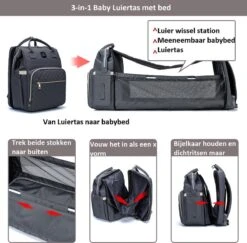 Luiertas - Multifuctioneel Luiertas 3 In 1 - Met Babybedje - Met Verschoningsmatje - Grijs - Met Usb - Met Verdikt Matras -Kinderwagen- En Accessoirewinkel 1200x1182 5