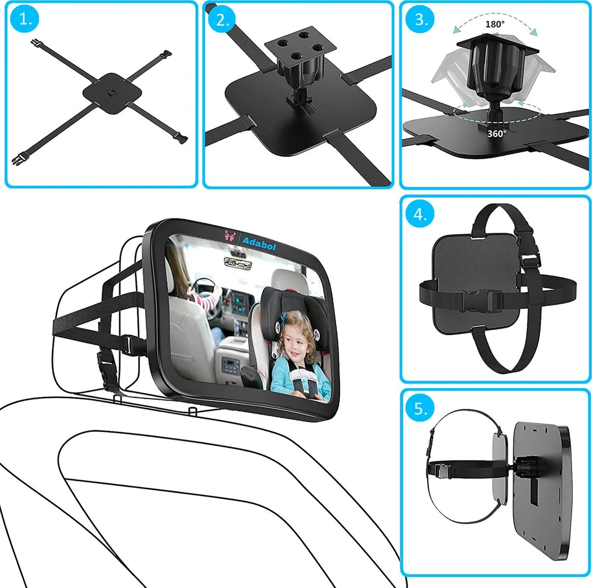 Adabol Autospiegel Baby – Achteruitkijkspiegel – Veiligheid – Baby Autospiegel – Kinderspiegel – Baby On Board 9 Adabol Autospiegel Baby – Achteruitkijkspiegel – Veiligheid – Baby Autospiegel – Kinderspiegel – Baby On Board - Afbeelding 7