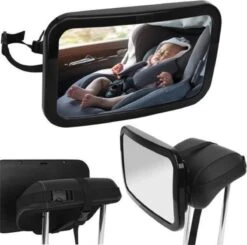 YUNICS® Autospiegel Baby - Achterbank Spiegel - Baby Spiegel Auto - Verstelbaar - Zwart