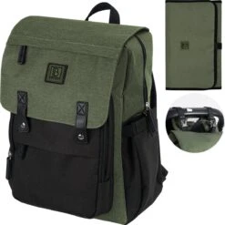 Brisby Slijtvaste Luiertas – Verzorgingstas - Two Tone Groen En Zwart - Inclusief Verschoonmatje - Isoleervakken - Met Geïntegreerde Kinderwagen Haken