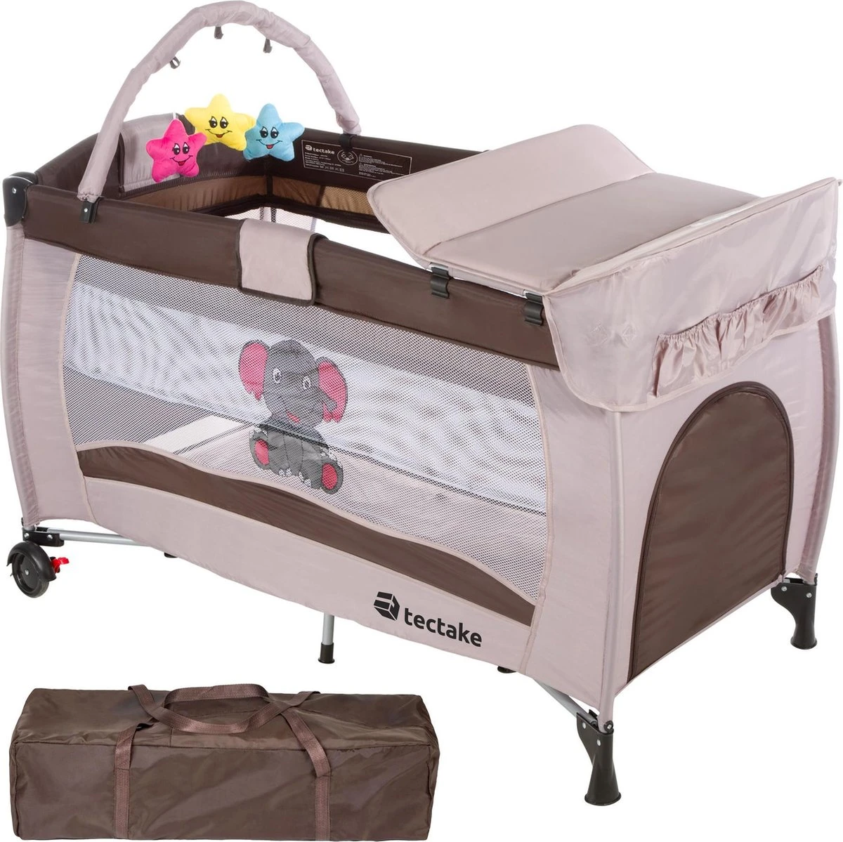 Tectake - Reisbedje Babybed Campingbed Dodo - 132x75x104cm Incl. Aankleedkussen En Draagtas - Bruin - 402203 3 Tectake - Reisbedje Babybed Campingbed Dodo - 132x75x104cm Incl. Aankleedkussen En Draagtas - Bruin - 402203