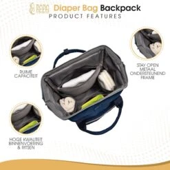NanaBeebi Luiertas Rugzak Met Verschoonmatje - Blauw - Inclusief Flessenwarmhouder - Kinderwagenhaken En Isoleervak -Kinderwagen- En Accessoirewinkel 1200x1200 1030