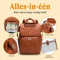 JeRie Luiertas Rugzak – Verschoonmatje – Verzorgingstas – Luiertassen – Met Kinderwagen Haken - Bruin -Kinderwagen- En Accessoirewinkel 1200x1200 1039