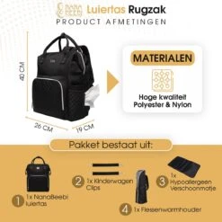 NanaBeebi Luiertas Rugzak Met Verschoonmatje - Zwart - Inclusief Flessenwarmhouder - Kinderwagenhaken En Isoleervak -Kinderwagen- En Accessoirewinkel 1200x1200 1283