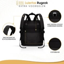 NanaBeebi Luiertas Rugzak Met Verschoonmatje - Zwart - Inclusief Flessenwarmhouder - Kinderwagenhaken En Isoleervak -Kinderwagen- En Accessoirewinkel 1200x1200 1287