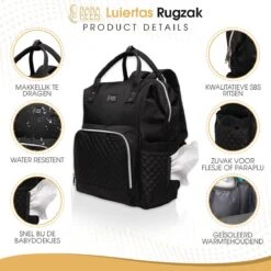 NanaBeebi Luiertas Rugzak Met Verschoonmatje - Zwart - Inclusief Flessenwarmhouder - Kinderwagenhaken En Isoleervak -Kinderwagen- En Accessoirewinkel 1200x1200 1289
