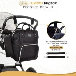 NanaBeebi Luiertas Rugzak Met Verschoonmatje - Zwart - Inclusief Flessenwarmhouder - Kinderwagenhaken En Isoleervak -Kinderwagen- En Accessoirewinkel 1200x1200 1291
