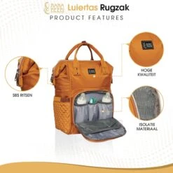 NanaBeebi Luiertas Rugzak Met Verschoonmatje - Cognac - Inclusief Flessenwarmhouder - Kinderwagenhaken En Isoleervak -Kinderwagen- En Accessoirewinkel 1200x1200 1336