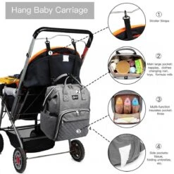 Miss Lulu Luiertas Rugzak - Luiertas Met USB Oplaadstation - Baby Tas Inclusief Buggy En Kinderwagen Haken - Grijs (E6705USB GY) -Kinderwagen- En Accessoirewinkel 1200x1200 1343
