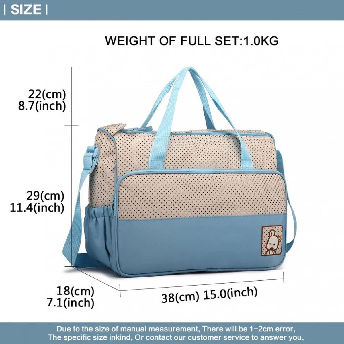 Miss Lulu Luiertas - 5-delige Verzorgingstas Set - Lichtblauw (9026 BE) 6 Miss Lulu Luiertas - 5-delige Verzorgingstas Set - Lichtblauw (9026 BE) - Afbeelding 4