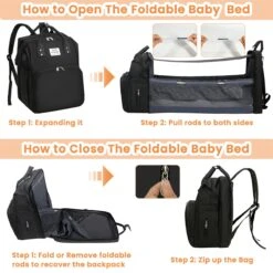 Merkloos Luiertas Rugzak - Luiertassen Met Babybed - Grote Luiertas Met Wieg - Luiertas Verzorgingstas Met Babybedje - Verzorgingsrugzak - Zwart -Kinderwagen- En Accessoirewinkel 1200x1200 1500