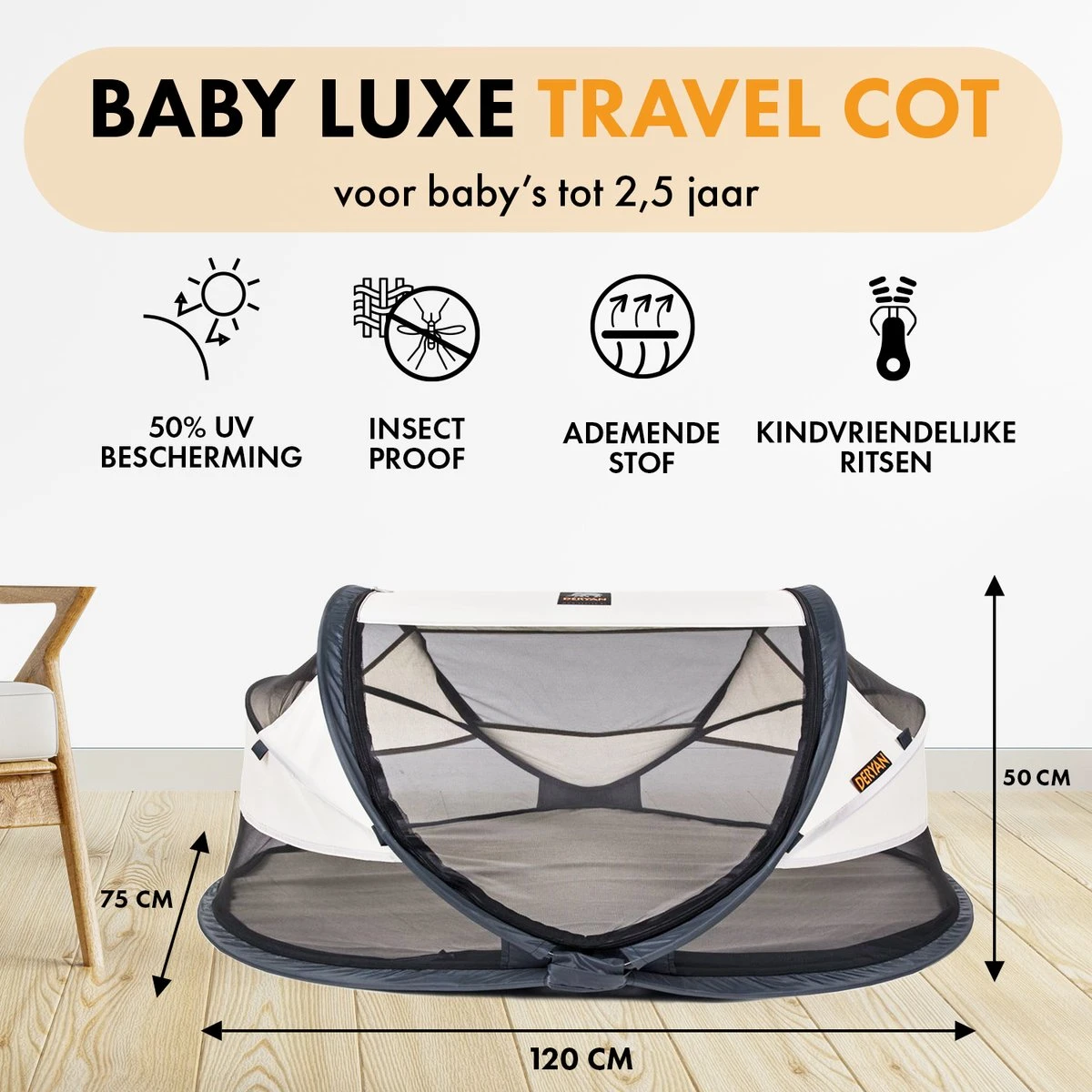 Deryan Baby Luxe Campingbedje – Inclusief Zelfopblaasbare Matras - Cream 4 Deryan Baby Luxe Campingbedje – Inclusief Zelfopblaasbare Matras - Cream - Afbeelding 2