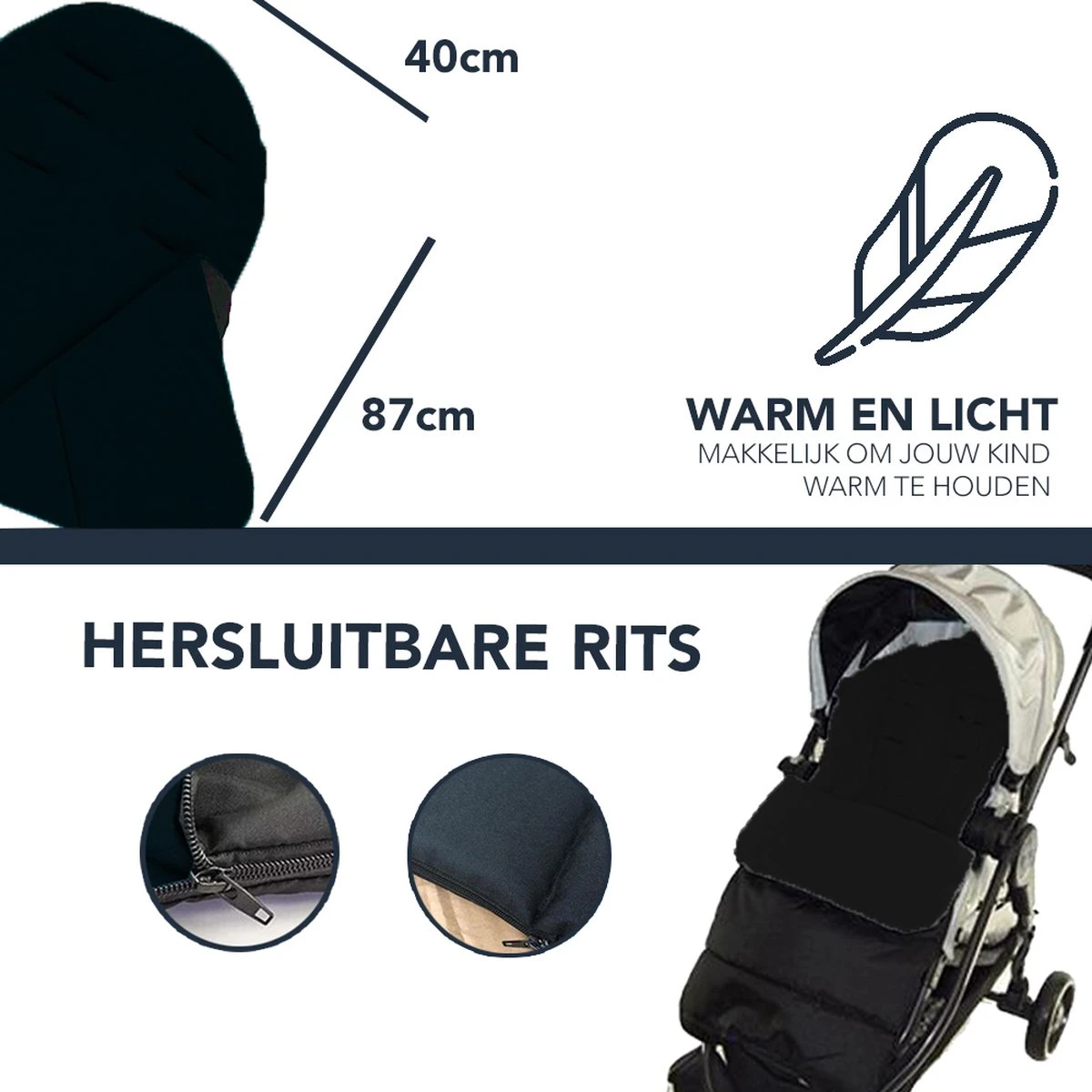 Achaté Voetenzak - Voor Kinderwagen Of Stoeltje – Baby Slaapzak - Autostoel - Zwart 12 Achaté Voetenzak - Voor Kinderwagen Of Stoeltje – Baby Slaapzak - Autostoel - Zwart - Afbeelding 10