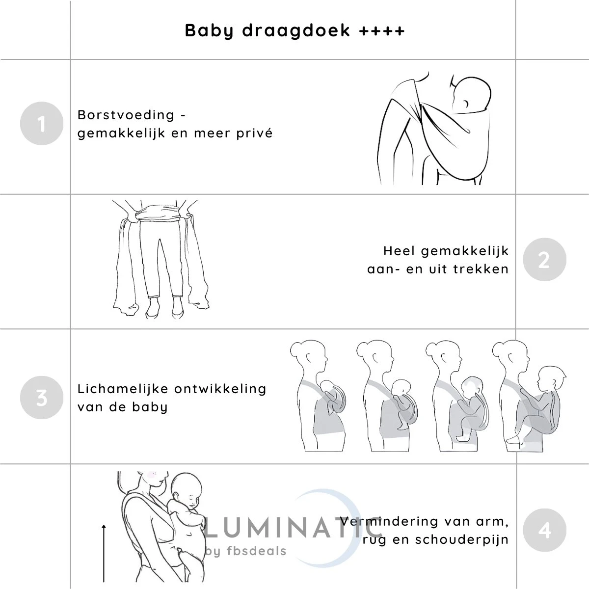 Baby Draagdoek - Babywrap - Baby Carrier - Babydrager - Buikdrager Baby – Baby Draagzak - Baby Sling | Luminatic® | Ergonomisch | Met Tasje | Donker Grijs 6 Baby Draagdoek - Babywrap - Baby Carrier - Babydrager - Buikdrager Baby – Baby Draagzak - Baby Sling | Luminatic® | Ergonomisch | Met Tasje | Donker Grijs - Afbeelding 4