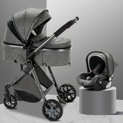 Merkloos Kinderwagen 3-in-1 – Luxe Kinderwagen - Buggy – Wandelwagen - Multifunctioneel – Opklapbaar – Incl Autostoel – Donkergrijs