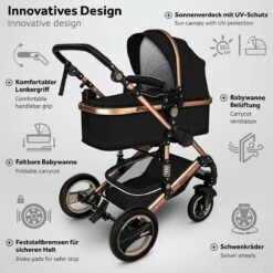 KIDUKU- 3 In 1 Combi-kinderwagen- Zwart/goud- Buggy Incl. Autostoeltje-regenhoes- Inklapbaar -Kinderwagen- En Accessoirewinkel 1200x1200 2014