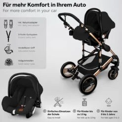 KIDUKU- 3 In 1 Combi-kinderwagen- Zwart/goud- Buggy Incl. Autostoeltje-regenhoes- Inklapbaar -Kinderwagen- En Accessoirewinkel 1200x1200 2015