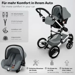 KIDUKU- 3 In 1 Combi-kinderwagen- Grijs/zilver- Buggy Incl. Autostoeltje-regenhoes- Inklapbaar -Kinderwagen- En Accessoirewinkel 1200x1200 2030